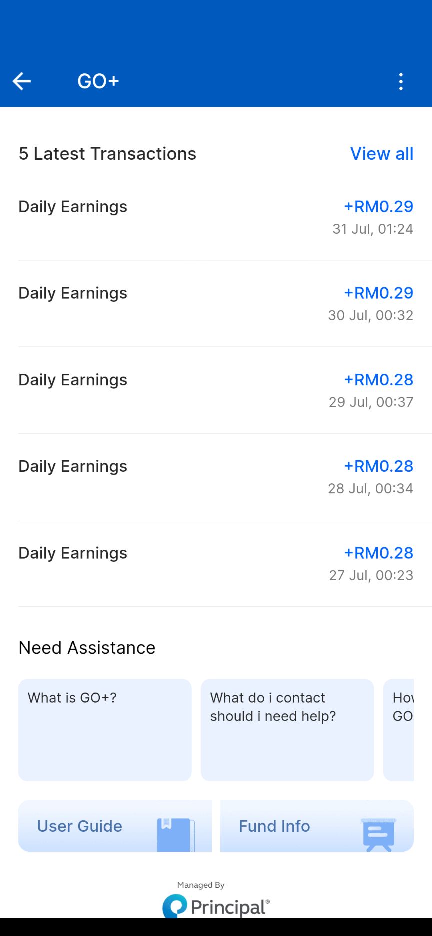 Contoh daily earning atau pulangan harian dari akaun Go+